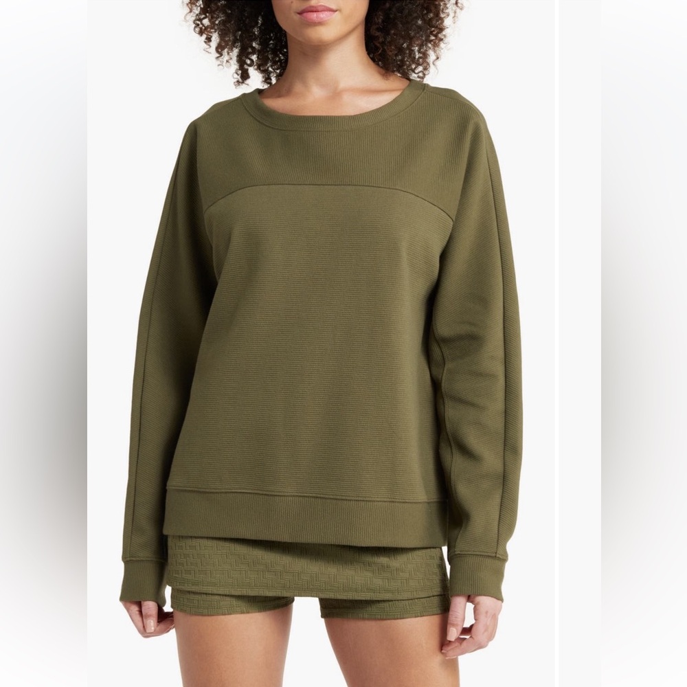Zella Khaki Green Crewneck Sweatshirt & Skort Activewear Set – L Top, M Skort